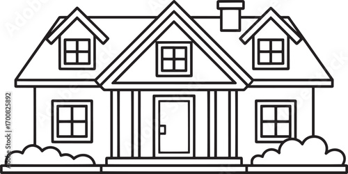 Detailed House Illustration with Gable Roof and Windows for Real Estate Designs