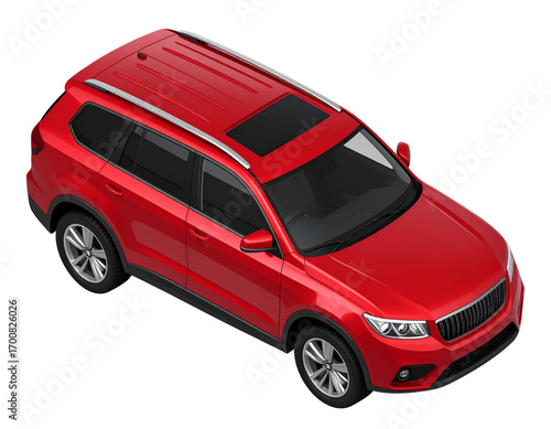  Isometric Red SUV, 3D Render, Technical Visualization, Isolated.