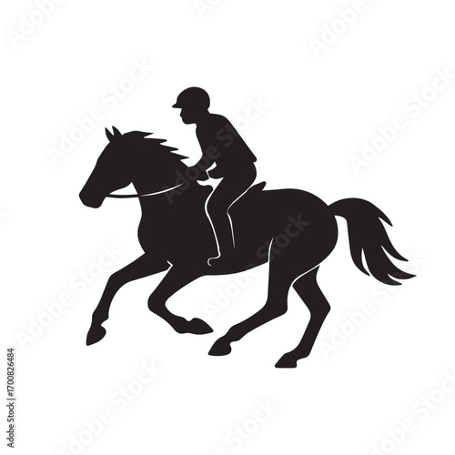 Equestrian silhouette in action: A bold, minimalist silhouette captures a dynamic rider and horse in full stride, embodying the grace and power of equestrianism.
