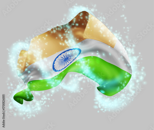 India, vector 3d flag in whirlwind of magical radiance