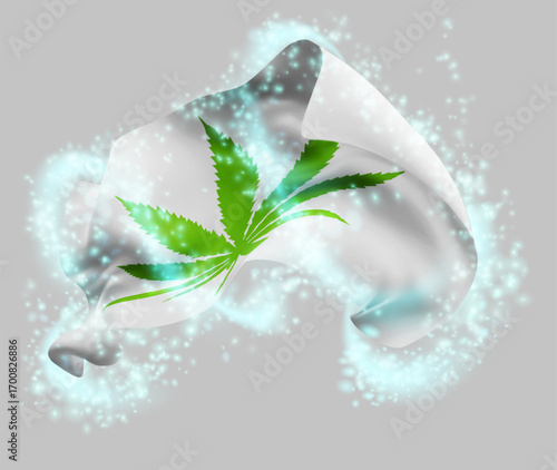 Сannabis, vector 3d flag in whirlwind of magical radiance