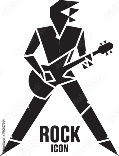 Geometric Rock Star Icon Vector Illustration with Guitar and Angular Design Elements