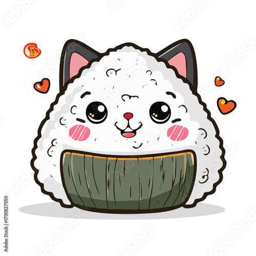 Cute Kawaii Onigiri Cat Vector Illustration with Smiling Faces and Seaweed Wraps