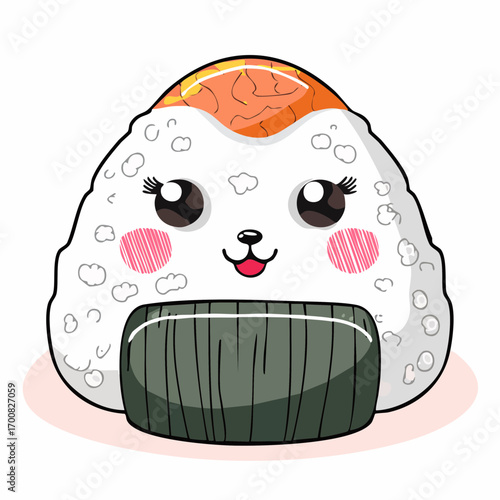 Cute Kawaii Onigiri Cat Vector Illustration with Smiling Faces and Seaweed Wraps