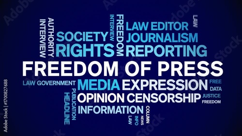 Freedom of Press animated word cloud-text design animation tag kinetic typography seamless loop.