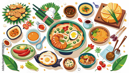 Vector illustration of a delicious Italian fresh food set with cheese, tomato, and sausage elements