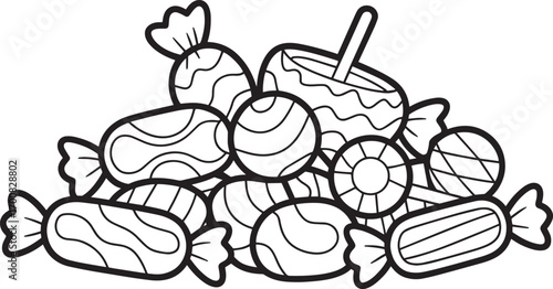 Pile of Wrapped Candy Outlines for Halloween Treats and Confectionery Themed Designs