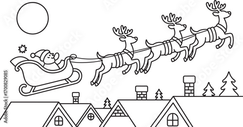 Santa Claus Sleigh Reindeer Illustration for Holiday Season and Gift Delivery