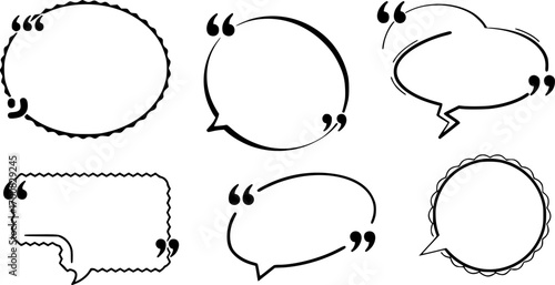vector text boxes with wavy scalloped edges. empty speech bubbles. quote poster set. black color banners. quote frames blank template
