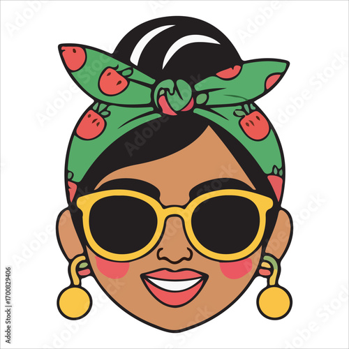 Stylish Girl Wearing Green Strawberry Headband and Yellow Shades