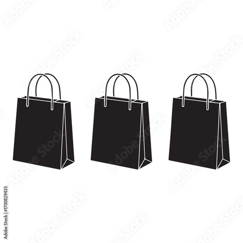 Three black shopping bags in a row retail commerce