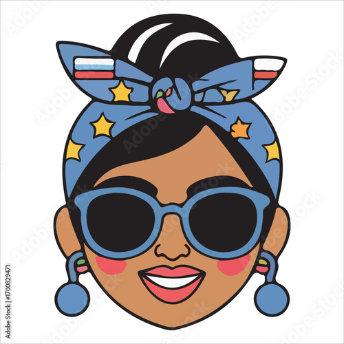 Stylish Woman with Star Pattern Headband and Dark Sunglasses (