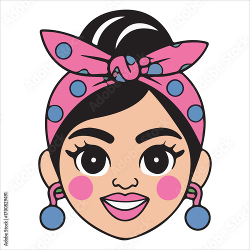 Trendy Woman with Pink Polka Dot Headband and Blush Cheeks
