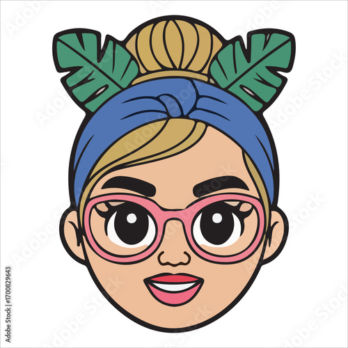Cute Girl with Blue Headband, Glasses and Blonde Hair Style