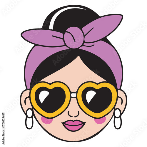 Fashion Girl with Purple Headband and Yellow Heart Sunglasses