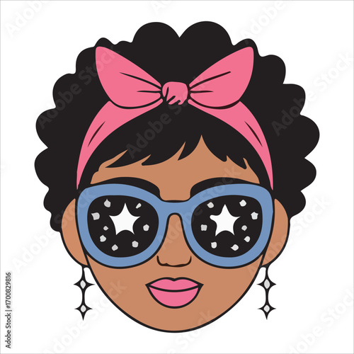 Stylish Girl with Pink Bow Headband and Blue Sunglasses
