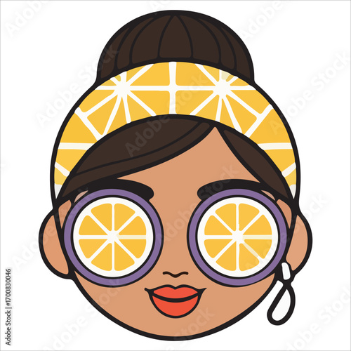 Trendy Woman with Lemon Slice Sunglasses and Yellow Headband