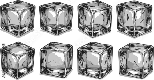 vector set of transparent ice cubes
