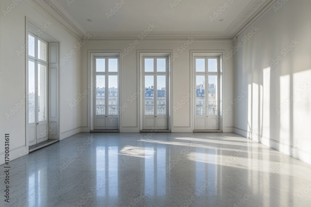 Fototapeta premium Bright and spacious interior with large windows