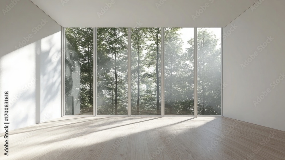 Fototapeta premium Modern interior with big glass windows