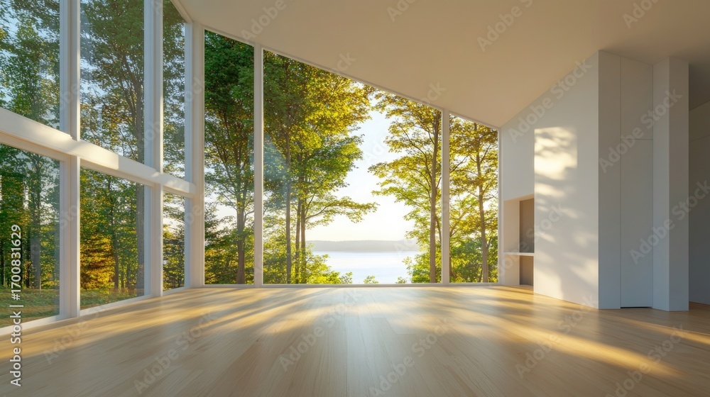 Fototapeta premium Modern interior with nature views