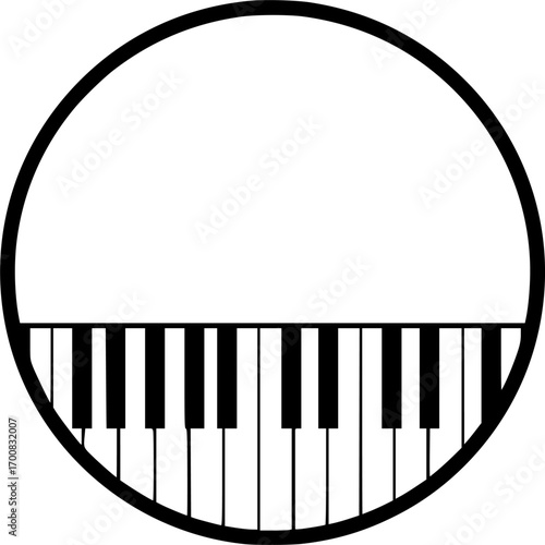 vector round frame of piano keyboard isolated on white background. modern music illustration. classic music. template for piano concert
