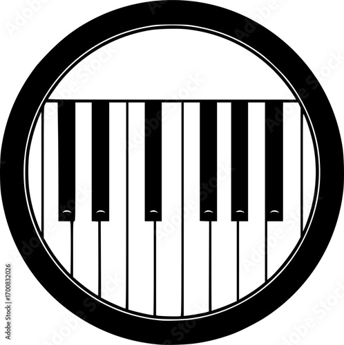vector round frame of piano keyboard isolated on white background. modern music illustration. classic music. template for piano concert
