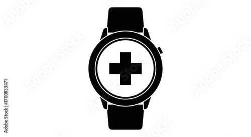 Medical smartwatch with cross black silhouette vector icon