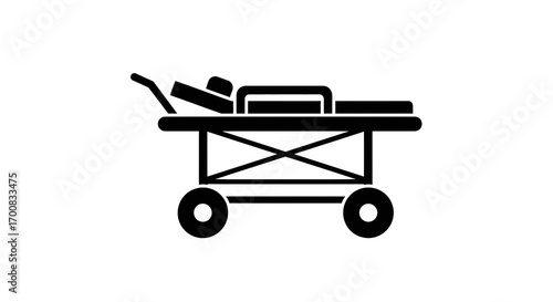 Medical stretcher wheel cart black silhouette icon