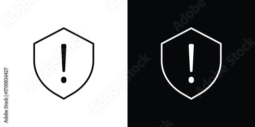 Shield exclamation icon logo template designs.