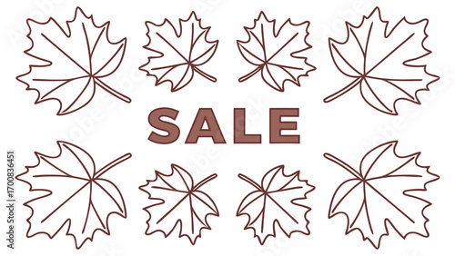 Brown outlined maple leaves surround the word S A L E autumn sale