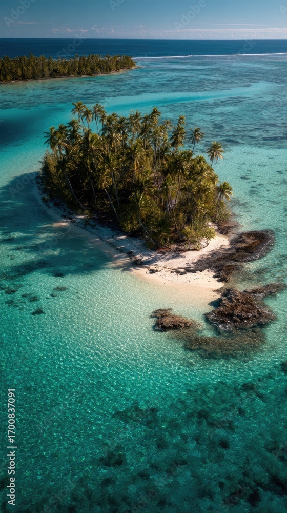 Obraz premium Tropical island surrounded by clear blue water