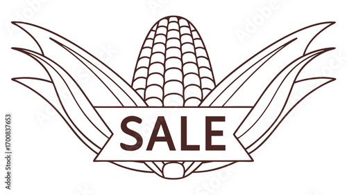 Brown outline corn cob with leaves sale banner graphic vector