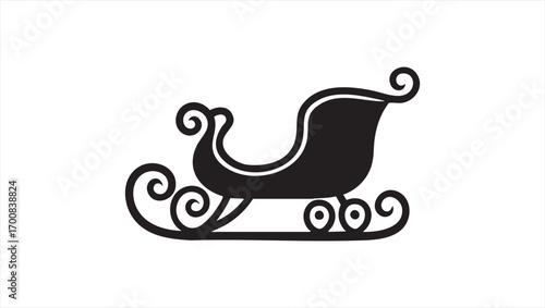 Vintage Christmas sleigh silhouette icon. Winter holiday transport for deer and presents, festive vector graphic design element on a white background