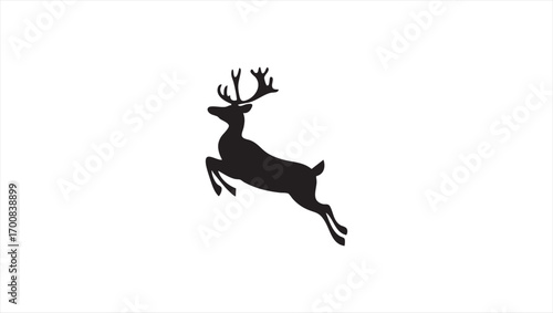 Elegant silhouette of a leaping Christmas reindeer. A classic black stag icon for festive holiday design, isolated vector graphic