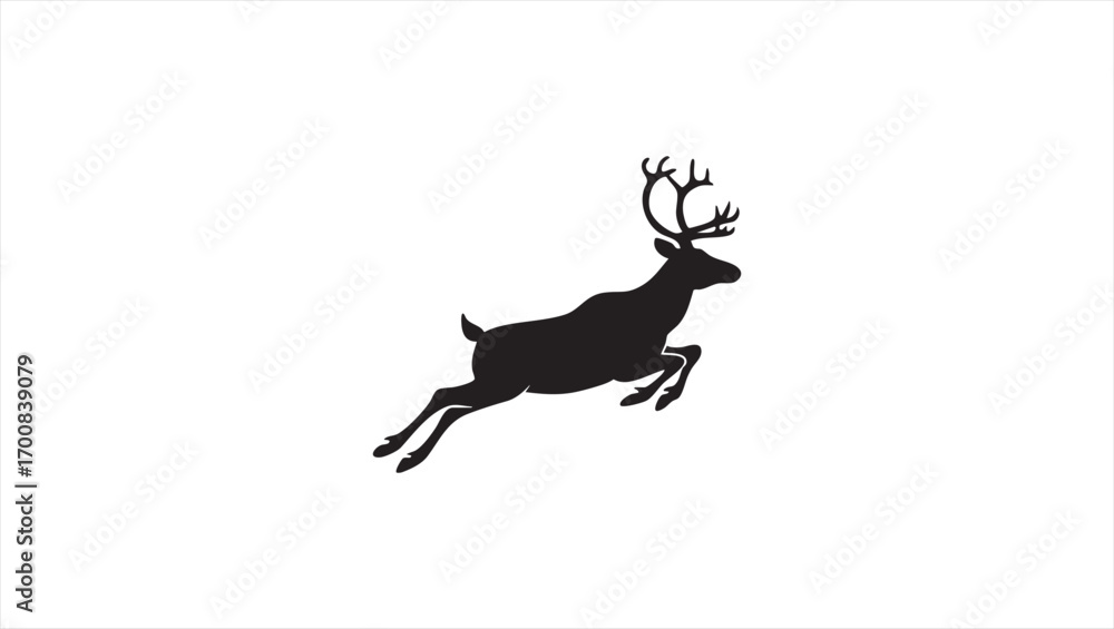 Fototapeta premium Silhouette of Reindeer Leaping Against a White Backdrop