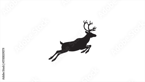 Silhouette of Reindeer Leaping Against a White Backdrop