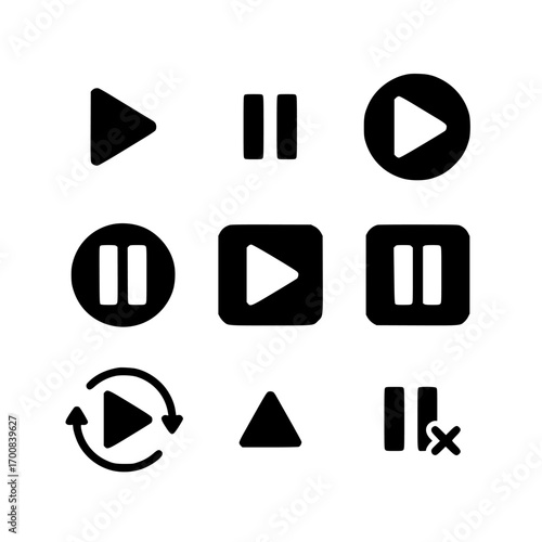 Black Play and Pause Media Control Icons Set
