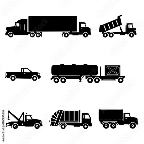 Set of Various Transport Truck Silhouettes