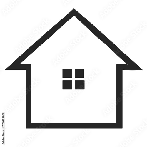 Monochrome house icon with a clean linear design. Simple home symbol vector illustration for real estate websites, mobile apps, and user interfaces