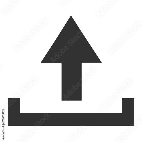 Simple flat upload arrow icon in a monochromatic style. A versatile symbol for downloading, sharing, or transferring digital data. Isolated vector graphic