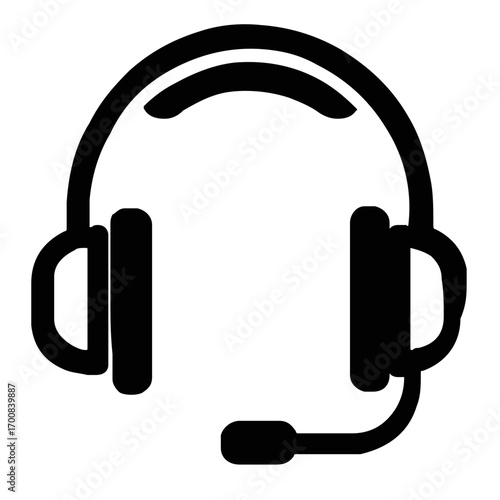Vector icon of a headset with microphone. Simple black line art symbol for customer support, call center, or gaming communication