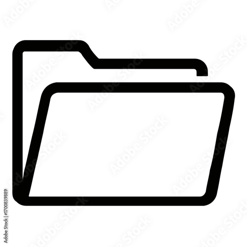 Minimalist line art icon of an open file folder, a vector symbol for organizing documents, data storage, and business file management