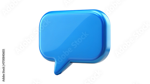 A glossy blue speech bubble icon isolated on a transparent background, representing communication and conversation