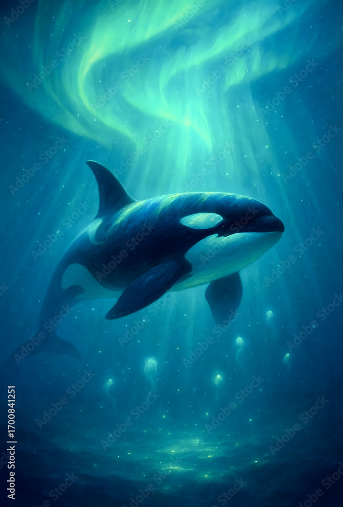Obraz premium orca in the norther lights