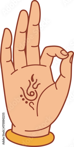 A beautiful hand gesture from Indian culture, a spiritual mudra signifying prosperity, inner peace, and divine connection, perfect for yoga, wellness, and meditation themes.