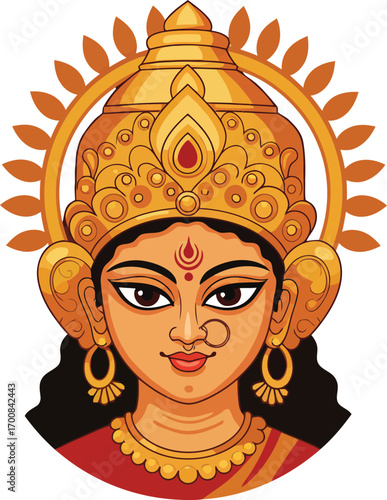 Beautiful face of Goddess Durga, a divine Hindu deity idol, symbolizing power, strength, and protection, perfect for Navratri and religious celebrations.