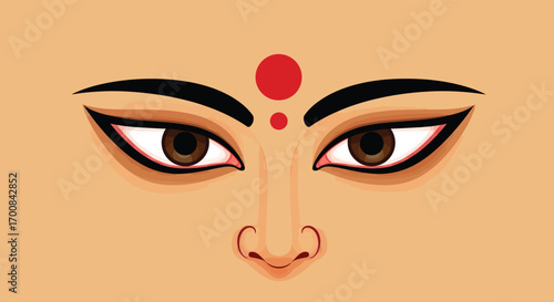 Majestic eyes of Goddess Durga, a powerful Hindu deity, symbolizing divine grace, spiritual insight, and protection for religious and festive themes.
