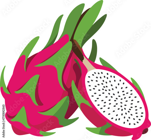 Dragon Fruit Pair Vector Graphic with Sliced Detail and Transparent Background Design