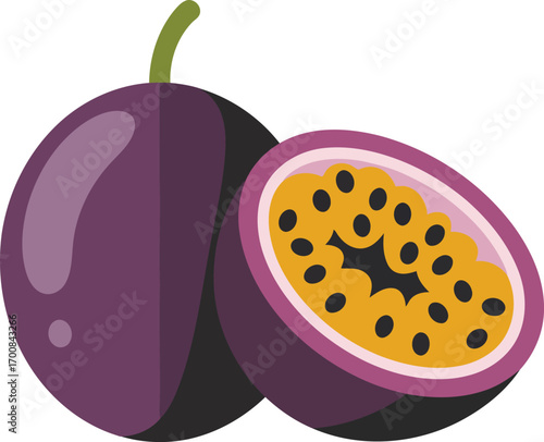 Vibrant Passion Fruit Duo Vector Illustration with Cut Section and Transparent Backdrop